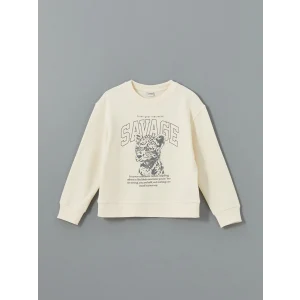 LCW Kids Bej Bisiklet Yaka Kız Çocuk Kalın Sweatshirt