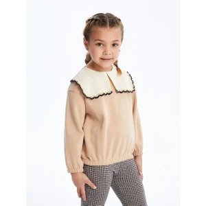 LCW Kids Bej Bisiklet Yaka Uzun Kollu Baskılı Kız Çocuk Sweatshirt ve Tayt 2li Takım