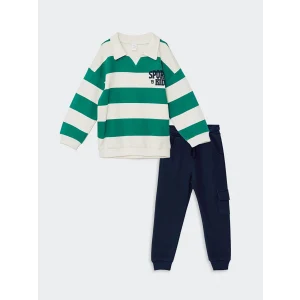 LCW Kids Bej Çizgili Erkek Çocuk Sweatshirt ve Pantolon 2li