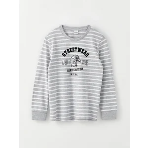 LCW Kids Beyaz Bisiklet Yaka Baskılı Uzun Kollu Erkek Çocuk Tişört