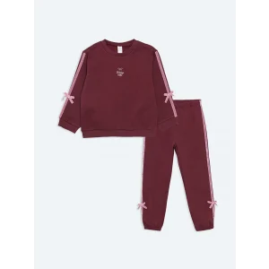 LCW Kids Bordo Bisiklet Yaka Baskılı Kız Çocuk Eşofman Takım