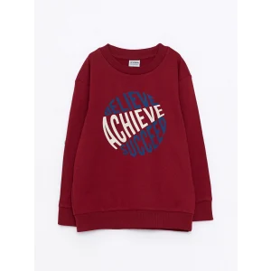 LCW Kids Bordo Bisiklet Yaka Baskılı Uzun Kollu Erkek Çocuk Sweatshirt