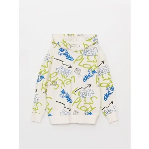 LCW Kids Ekru Baskılı Uzun Kollu Erkek Çocuk Hoodie