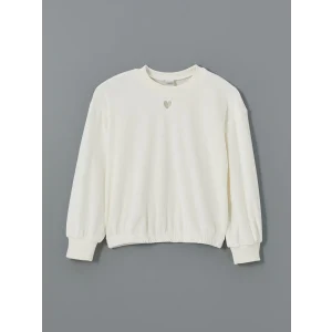 LCW Kids Ekru Bisiklet Yaka Kadife Kız Çocuk Sweatshirt