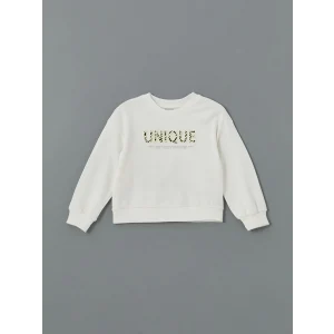 LCW Kids Ekru Bisiklet Yaka Kız Çocuk Sweatshirt