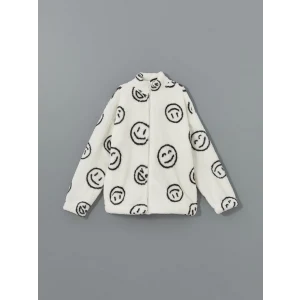 LCW Kids Ekru Dik Yaka Pelüş Kız Çocuk Fermuarlı Sweatshirt