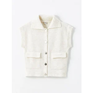LCW Kids Ekru Gömlek Yaka Kız Çocuk Triko Yelek