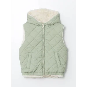 LCW Kids Ekru Kapüşonlu Pelüş Kız Çocuk Yelek