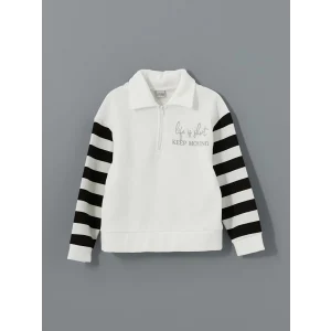 LCW Kids Ekru Polo Yaka Kız Çocuk Kalın Sweatshirt