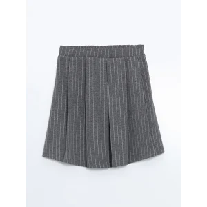 LCW Kids Gri Beli Lastikli Çizgili Kız Çocuk Etek