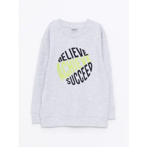 LCW Kids Gri Bisiklet Yaka Baskılı Uzun Kollu Erkek Çocuk Sweatshirt
