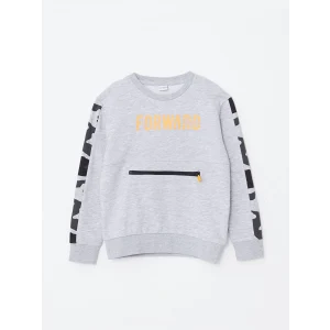 LCW Kids Gri Bisiklet Yaka Baskılı Uzun Kollu Erkek Çocuk Sweatshirt