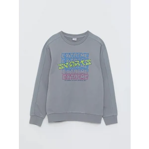 LCW Kids Gri Bisiklet Yaka Baskılı Uzun Kollu Erkek Çocuk Sweatshirt