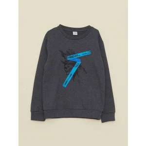 LCW Kids Gri Bisiklet Yaka Baskılı Uzun Kollu Erkek Çocuk Sweatshirt