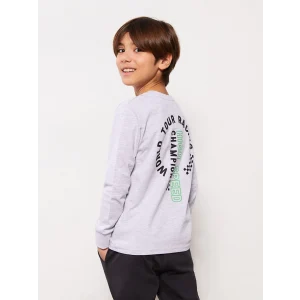 LCW Kids Gri Bisiklet Yaka Baskılı Uzun Kollu Erkek Çocuk Sweatshirt ve Eşofman Altı
