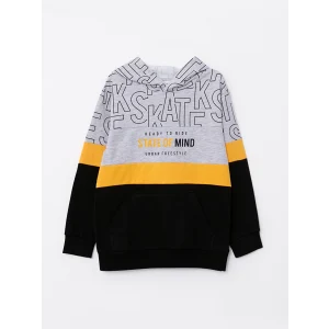 LCW Kids Gri Kapüşonlu Baskılı Uzun Kollu Erkek Çocuk Sweatshirt