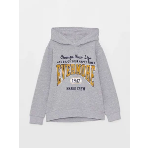 LCW Kids Gri Kapüşonlu Baskılı Uzun Kollu Erkek Çocuk Sweatshirt