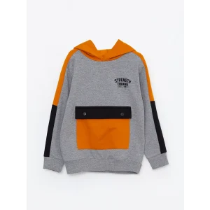 LCW Kids Gri Kapüşonlu Baskılı Uzun Kollu Erkek Çocuk Sweatshirt