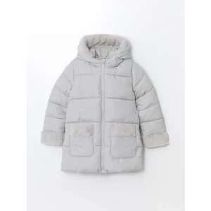 LCW Kids Gri Kapüşonlu Kız Çocuk Kaban