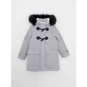 LCW Kids Gri Kapüşonlu Kız Çocuk Kaşe Kaban