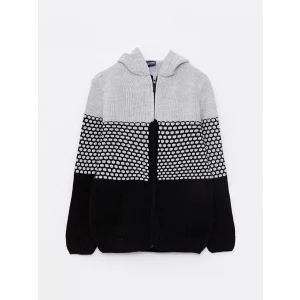 LCW Kids Gri Kapüşonlu Renk Bloklu Uzun Kollu Erkek Çocuk Triko Hırka