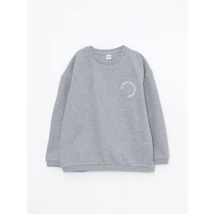 LCW Kids Gri Rahat Kalıp Bisiklet Yaka Nakış Detaylı Erkek Çocuk Tişört