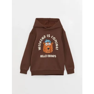 LCW Kids Kahverengi Baskılı Uzun Kollu Erkek Çocuk Hoodie