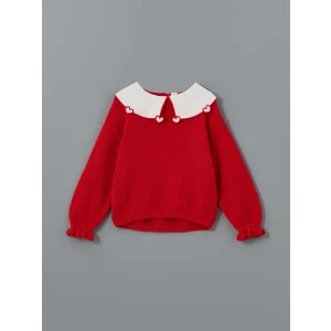 LCW Kids Kırmızı Bebe Yaka Kız Çocuk Kazak