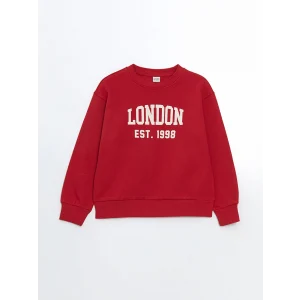 LCW Kids Kırmızı Bisiklet Yaka London Baskılı Kız Çocuk Sweatshirt