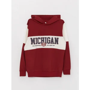 LCW Kids Kırmızı Kapüşonlu Baskılı Uzun Kollu Erkek Çocuk Sweatshirt