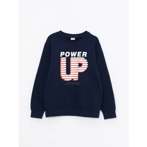 LCW Kids Lacivert Bisiklet Yaka Baskılı Uzun Kollu Erkek Çocuk Sweatshirt