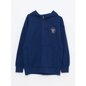 LCW Kids Lacivert Kapüşonlu Baskılı Uzun Kollu Erkek Çocuk Sweatshirt