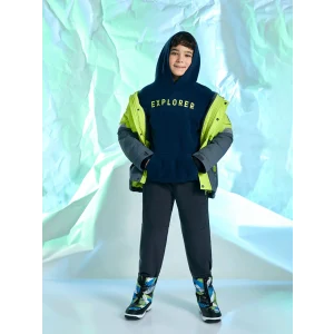 LCW Kids Lacivert Kapüşonlu Nakışlı Uzun Kollu Polar Erkek Çocuk