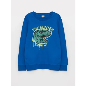 LCW Kids Mavi Bisiklet Yaka Baskılı Uzun Kollu Erkek Çocuk Tişört