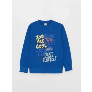 LCW Kids Mavi Bisiklet Yaka Baskılı Uzun Kollu Erkek Çocuk Tişört