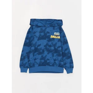 LCW Kids Mavi Rahat Kalıp Baskılı Erkek Çocuk Hoodie