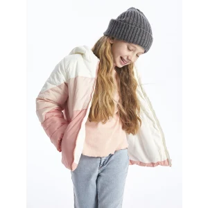LCW Kids Mercan Kapüşonlu Renk Bloklu Kız Çocuk Şişme Mont