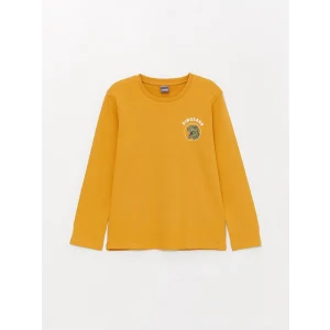 LCW Kids Sarı Bisiklet Yaka Baskılı Uzun Kollu Erkek Çocuk Tişört