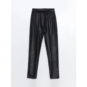 LCW Kids Siyah Beli Lastikli Deri Görünümlü Kız Çocuk Tayt