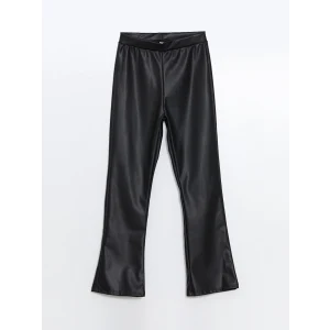 LCW Kids Siyah Beli Lastikli Deri Görünümlü Kız Çocuk Tayt