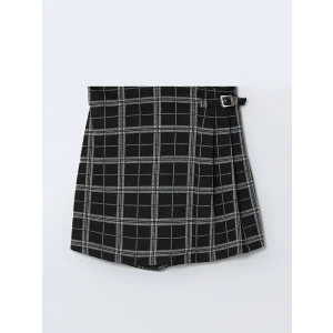 LCW Kids Siyah Beli Lastikli Ekose Kız Çocuk Şort Etek