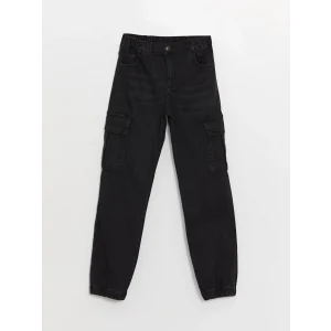 LCW Kids Siyah Beli Lastikli Erkek Çocuk Kargo Jean Pantolon