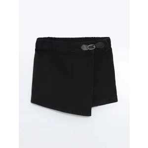 LCW Kids Siyah Beli Lastikli Kız Çocuk Jean Şort Etek