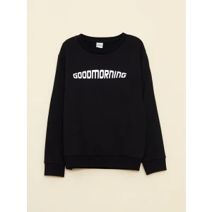 LCW Kids Siyah Bisiklet Yaka Baskılı Uzun Kollu Erkek Çocuk Sweatshirt