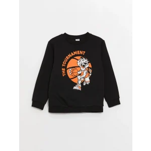 LCW Kids Siyah Bisiklet Yaka Baskılı Uzun Kollu Erkek Çocuk Sweatshirt