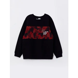 LCW Kids Siyah Bisiklet Yaka Baskılı Uzun Kollu Erkek Çocuk Sweatshirt