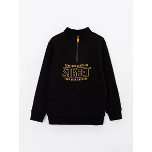 LCW Kids Siyah Dik Yaka Baskılı Uzun Kollu Erkek Çocuk Sweatshirt