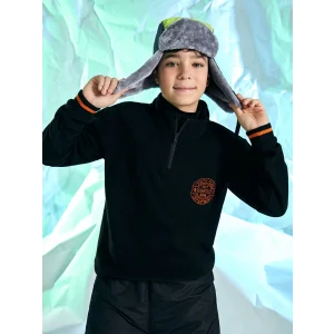 LCW Kids Siyah Dik Yaka Nakışlı Uzun Kollu Polar Erkek Çocuk Sweatshirt