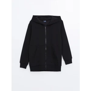 LCW Kids Siyah Kapüşonlu Erkek Çocuk Kalın Fermuarlı Sweatshirt