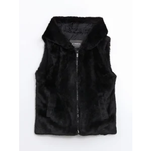 LCW Kids Siyah Kapüşonlu Kız Çocuk Suni Kürk Yelek